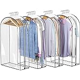 Liuoud Clear Garment Bags for Hanging Clothes 10” Gusseted, Suit Bags for Closet Storage, Hanging Plastic Clothes Cover for Coat, Dress, Fur, Shirt, 4 Pack, 40” Long