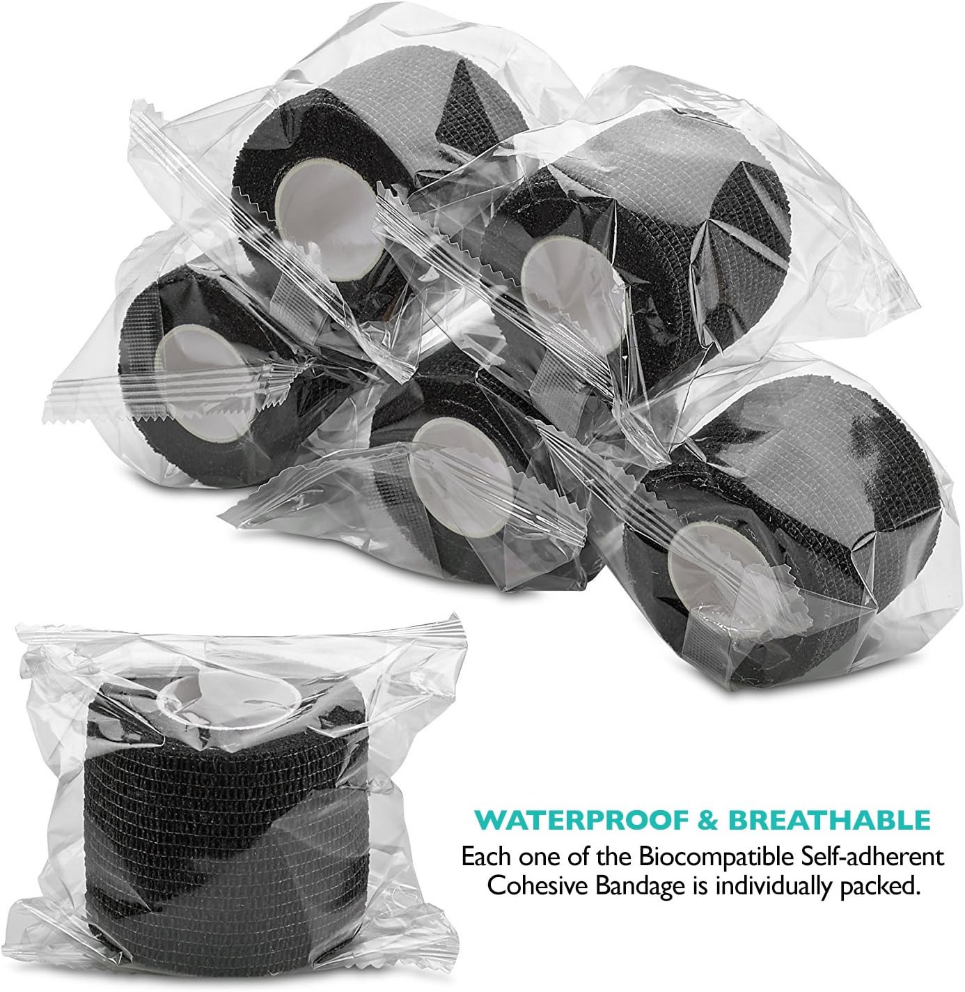 Self-Adherent Cohesive Bandage - Black Medical Wrap - 6 Rolls 2" Wide x 5 Yards Sports Tape for Medical Use, Sports, First Aid and Helps Protect Skin: Health & Personal Care
