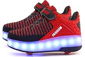 AIkuass USB Chargable LED Light Up Roller Shoes Wheeled Skate Sneaker Shoes for Boys Girls Kids