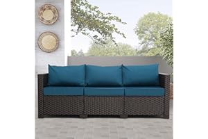 Oasishine Outdoor Furniture Wicker Outdoor Couch Patio Furniture 3-seat Sofa Deep Seat Hight Backrest Non-Slip Cushions, Peacock Blue