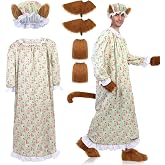 Skicuff 4 Pcs Halloween Granny Wolf Costume Set for Adult | Floral Print Dress Tail Wolf Claws Gloves Shoes Cover and Hat Fairy Tale Dressup for Adult Unisex Outfits Cosplay