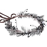 KorViSHOW Bridal Flower Leaf Crown Headpiece - Bohemian Artificial Floral Headband for Renaissance Halloween Renfaire
