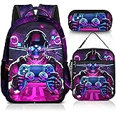 jvycjlu Game Backpack Set for Boys, Gaming Backpack 3 Pack, Boys Lunch Box, and Pencil Bag for Kids, 17"