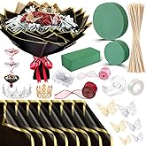 XunYee Valentine Bouquet Kit 20 Sheet Flower Wrapping Paper 100 Pcs Bamboo Skewers Floral Foam Blocks for Anniversary Birthday Gift Graduation Mother's Day(Black)
