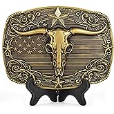 Superkred Western Cowboy Belt Buckle - Texas Longhorn Belt Buckle for Men & Women |American Flag Belts Buckle Accessory