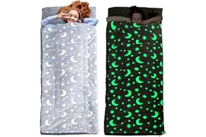 HOMBYS Glow in The Dark Sleeping Bags for 10~12 Years Old Kids, Soft Kids Nap Mat with Pillow and Blanket for Daycare School, Travel Sleep Bag for Childern Girls Boys Truck Travel Camping