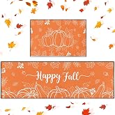 Arttown Kitchen Rugs Set of 2 Non Slip Washable Fall Autumn | Leaves Farmhouse Rustic Farmhouse Floor Mat Runner Rugs Set for Kitchen Decor