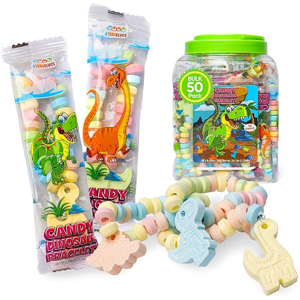 24 Pack Dinosaur Egg Candy - Mini Fruit Chews For Dino Party Favors (0.35oz/10g Bags)