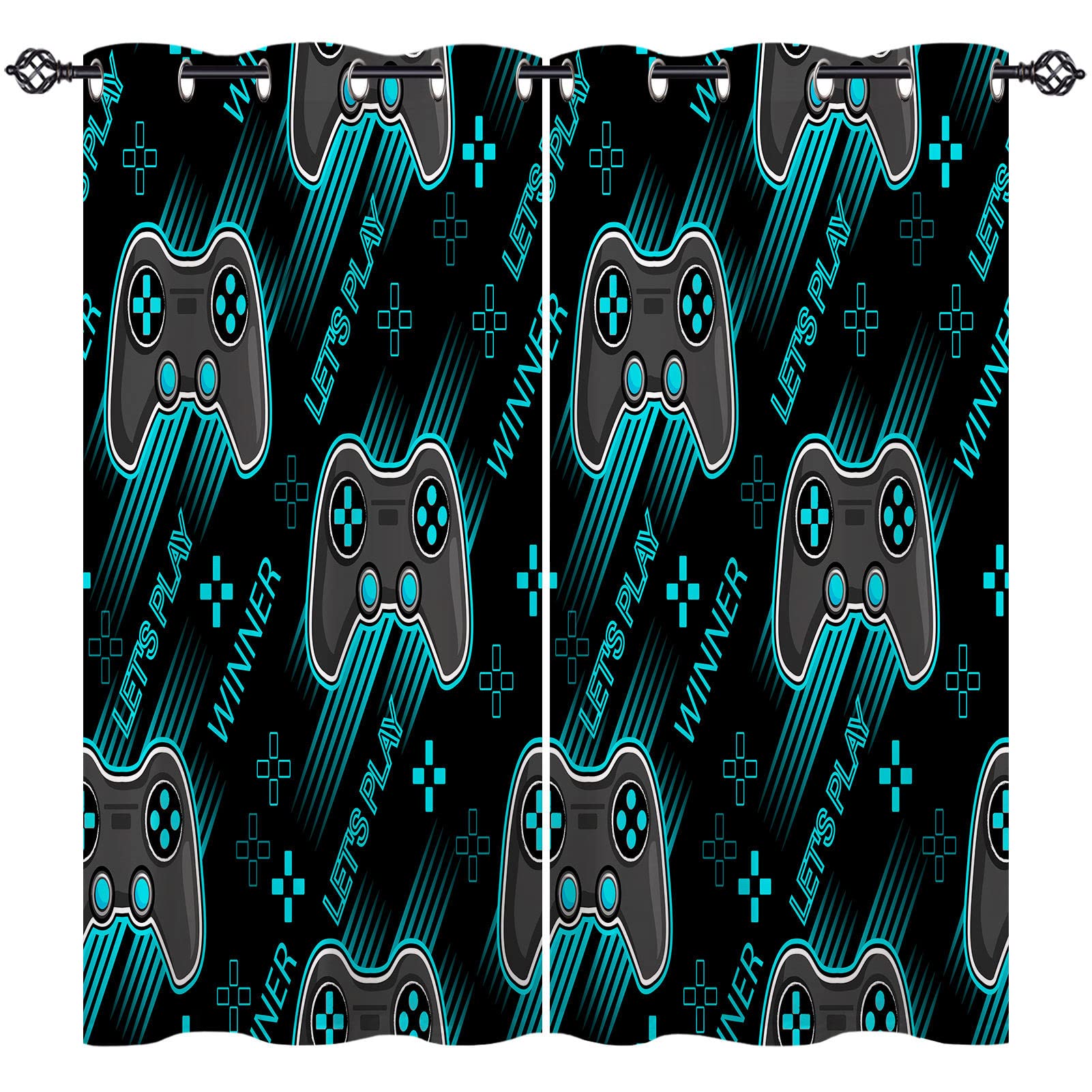 ANHOPE Gamepad Curtains Eyelet 80% Blackout Room Darkening Curtains with Video Game Joystick Controller Print Pattern Privacy Window Drapes for Kids Boys Bedroom Living Room 46 x 54 Inch Drop 2 Panels