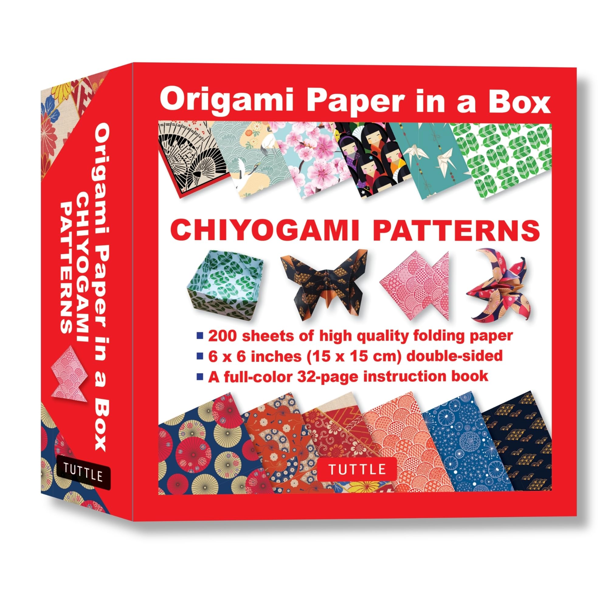 Origami Paper in a Box - Chiyogami Patterns: 200 Sheets of Tuttle Origami Paper: High-quality Origami Paper Printed With 10 Different Patterns: 32-page Instructional Book of 12 Projects