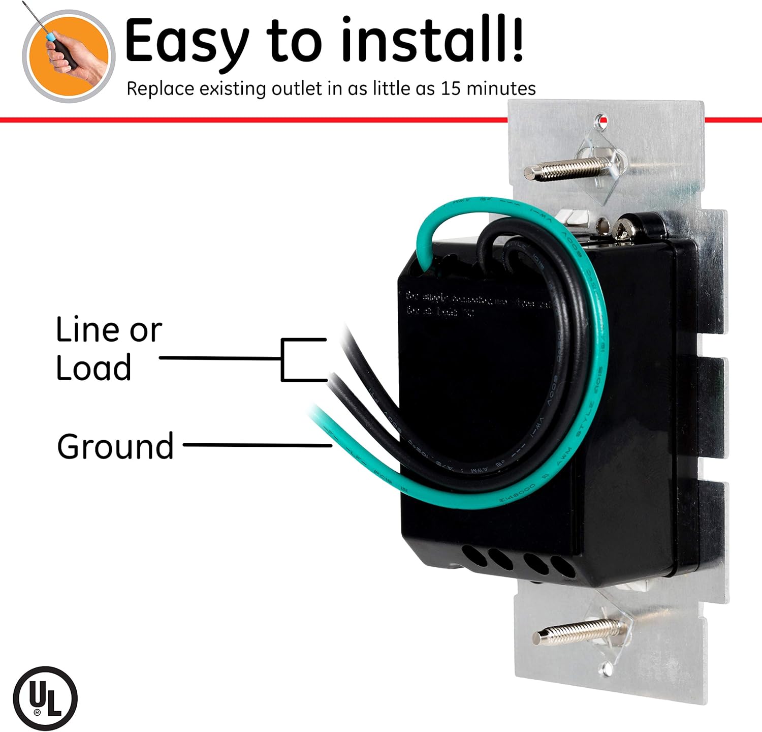 GE Slide Dimmer Rocker Wall Switch, Single Pole, For Dimmable LED, CFL, Incandescent Light, Bulbs, UL Listed, White, 10464, 1 Pack - - 