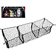 Zento Deals Black Stretchable Mesh Three Pocket Organizer Car Pickup Truck SUV Trunk Cargo Storage Net Holder with Hooks Screws Buttonholes Heavy Duty Premium Quality (44 x 12 x 12 inches)