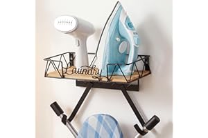 PERFNIQUE Ironing Board Holder, Iron Board Wall Mount, Ironing Board Hanger, Laundry Room Organization with Removable Hooks(T