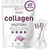 Micro Ingredients Multi Collagen Peptides Powder, 40 Stick Packs | Type I, II, III, V, X + Biotin, Vitamin C & Hyaluronic Acid | Unflavored | Supports Hair, Skin & Joint Health | Keto, Non-GMO