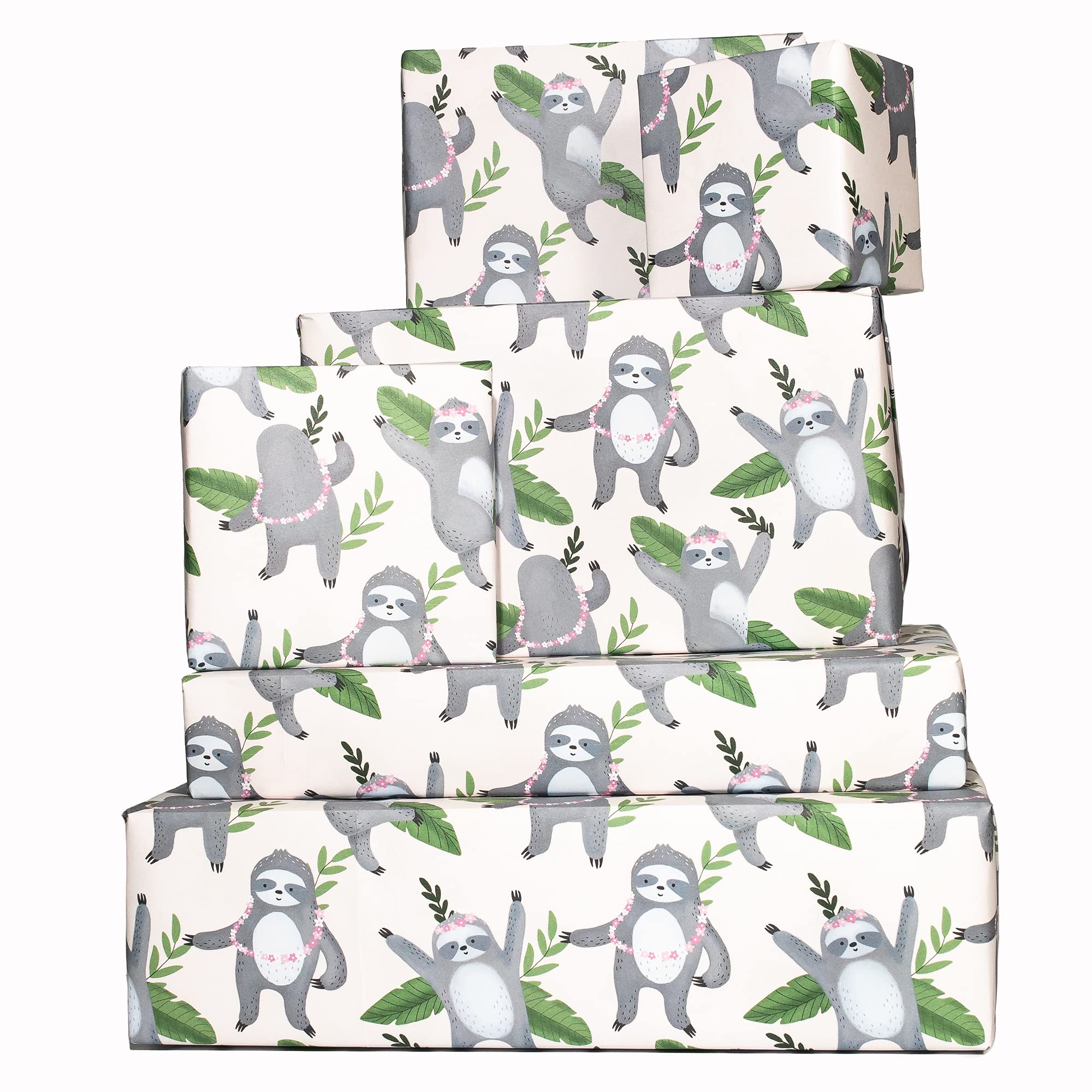 Central 23 - Sloth Wrapping Paper - (x6) Sheets of Cool Birthday Wrapping Paper for Teenagers - Boys - Girls - Eco Friendly, Sustainable, Recyclable - For Valentines Day - Comes with Stickers and Tags