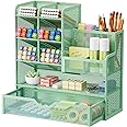 Marbrasse Mesh Pen Holder for Desk, Multi-Functional Pencil Organizer with Drawer, Desk Organizers and Accessories for Office Art Supplies (Green)