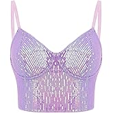 Erinaco Women's Rhinestone Diamond Tank Top Color Beaded Sling Tube Top Bustier Vest Crop Top Sexy Corset Bra Summer