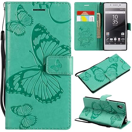 Hozor Sony Xperia Z5 Handyhülle, Retro Großer Schmetterling Muster PU Kunstleder Ledercase Brieftasche Kartenfächer Schutzhül