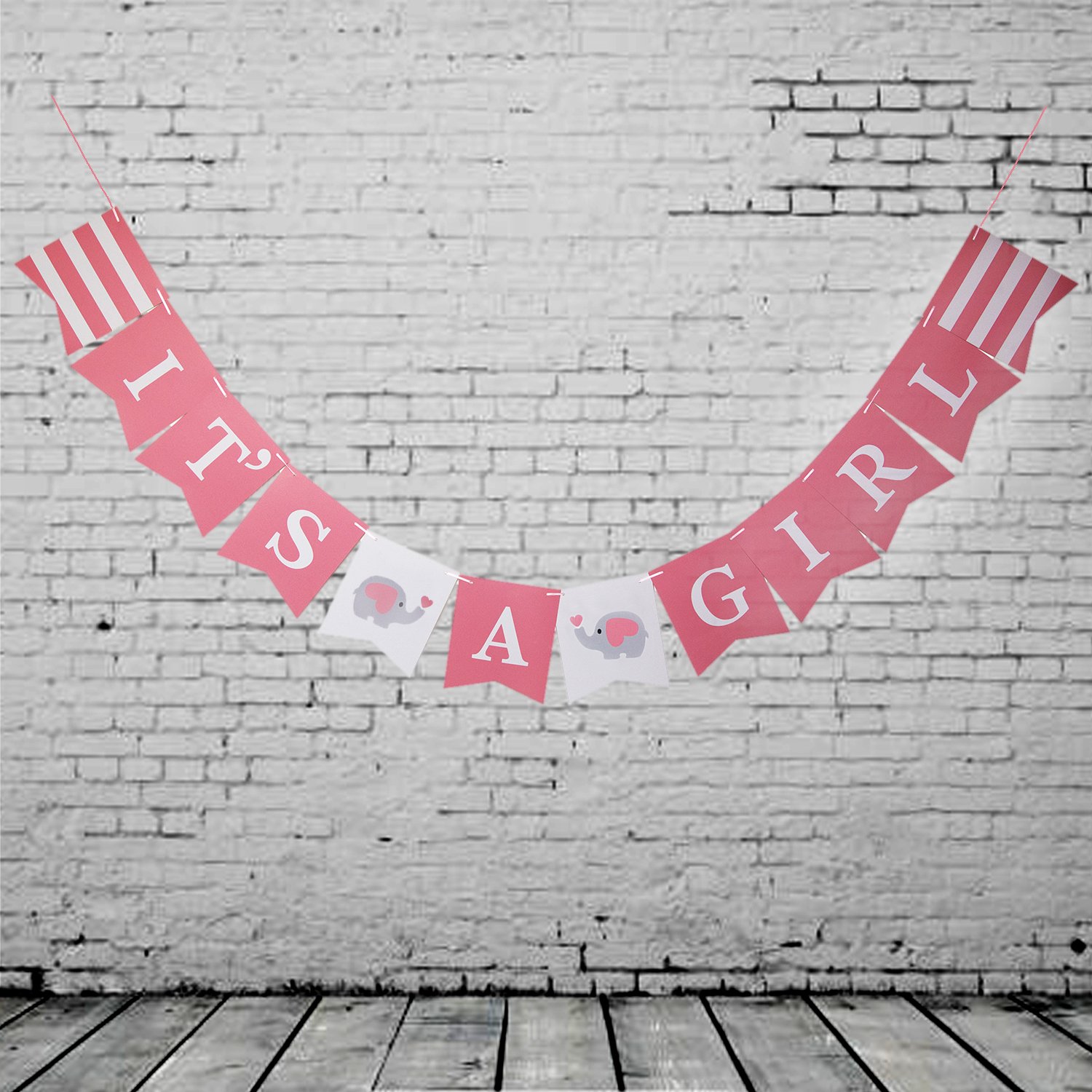 DinoPure IT\'S A Girl Paper Garland Bunting Banner Christening Pink Decorations For Baby Girl Shower Elepant Birthday Party Favors Photo Prop