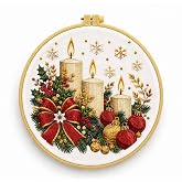 niurenmaoyi Christmas Candles Embroidery Kit for Beginner,Needlepoint Kit | Embroidery Thread,Hoop,Needles,Fabric,Crochet Kit,DIY Craft Kit,100% Cotton,Sewing Kit,Home Decor,8X8in