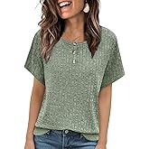 MixShe Womens Ribbed Knit Short Sleeve Tops Button Front Crew Neck Casual Lightweight Blouses