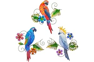 J-Fly Metal Parrots Wall Decor Outdoor Decorations for Yard,Outdoor Garden Decor,Metal Wall Art Decor,Patio Decorations Outdoor Metal Bird Wall Decor-12 Inches Parrot Large Hanging Wall Decor 3 Pack