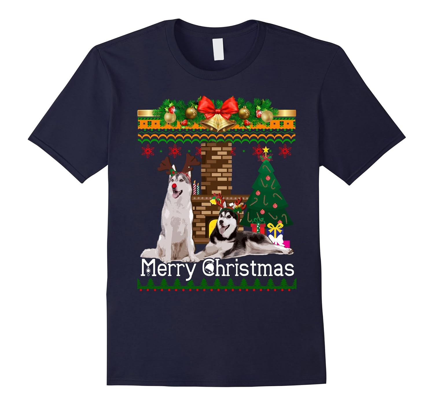 Ugly Christmas Sweater SIBERIAN HUSKY T-Shirt Funny Dog Shir-ANZ