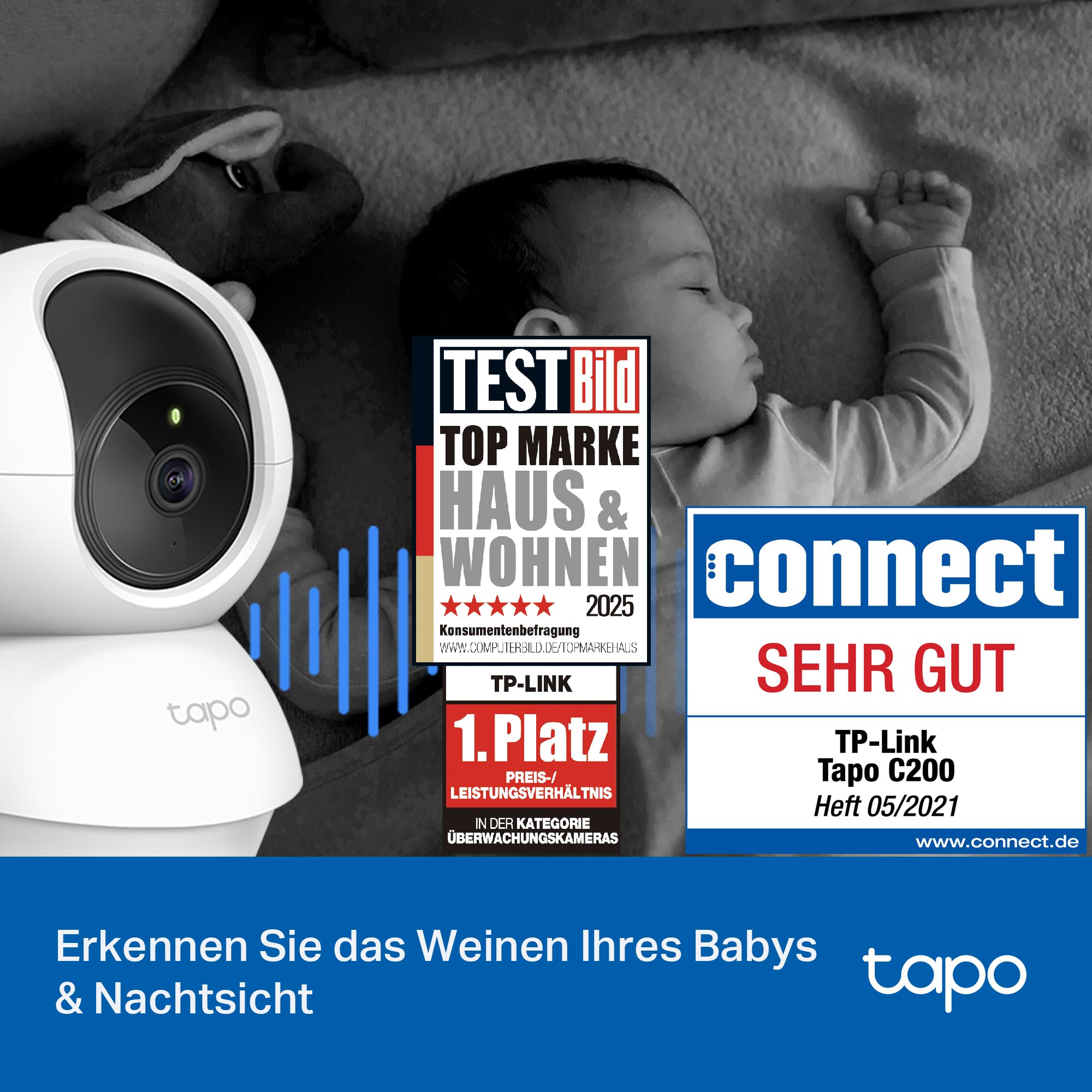 Tapo TP-Link C200P2 360° Überwachungskamera für den Innenbereich, 1080P, Nachtsicht, Bewegungserkennung, Zwei-Wege-Audio, kompatibel mit Alexa&Google Assistant, für Babys/Haustiere, 2 stück C200 4