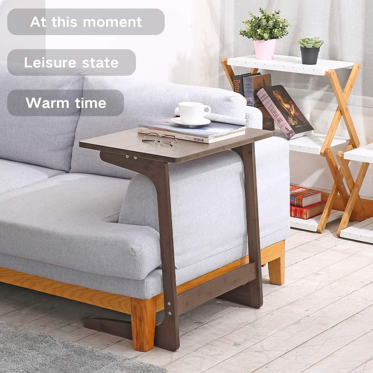 Sofa Table TV Tray, NNEWVANTE Couch Sofa End Table Laptop Desk Bamboo Coffee Table Side Table Snack Tray for Eating Writing Reading Living Room Modern Furniture Home Decor Office-Walnut: Kitchen & Dining