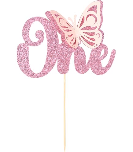 Rose Gold Glitter "We Can Bearly Wait" 1st Birthday Cake Topper - Butterfly Theme, 6x8.7 Inch - View #8