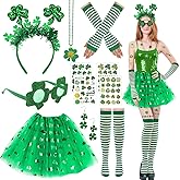 Beipegin 11pcs St. Patrick's Day Costume Accessories Set with Green Tutu Skirts for Women, Headband, Arm Warmers and Stocking