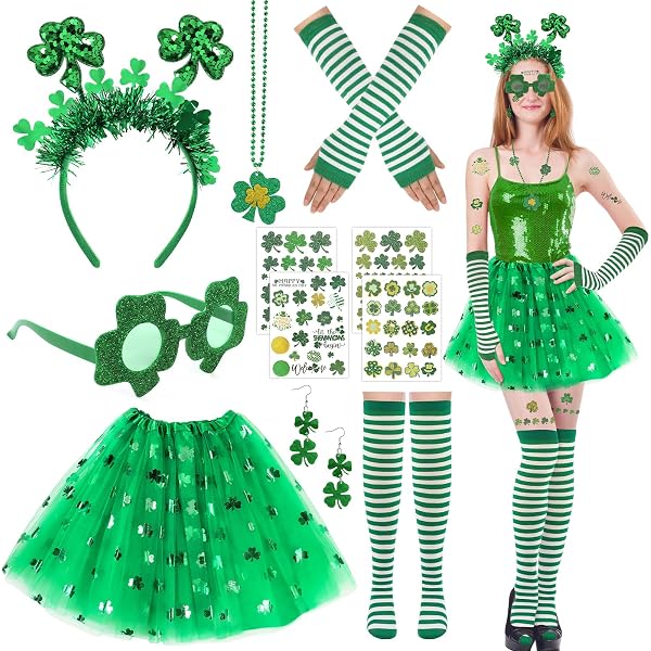 St. Patrick's Day Haargummis – 12 Stück, Grüne Glücksklee-Motive, Elastisch, Für Frauen & Mädchen