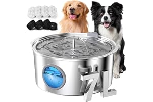 RELLATY Dog Water Fountain Stainless Steel: 7L/1.8Gal Large Dog Fountains Quiet Automatic pet Drinking Dispenser - Indoor Cat Watering Fountains for Pets Metal Water Bowls for Cats with 4 Filters 4 sponges