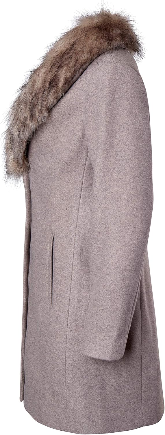 Sportoli Coats for Women Faux Wool Single Breasted Winter Jacket with Detachable Fur: Clothing