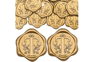 SWANGSA 50 Pack Letter T Wax Seal Stickers, Antique Gold Initial Alphabet Self-Adhesive Wax Seal Stickers for Wedding Party Invitation Envelopes