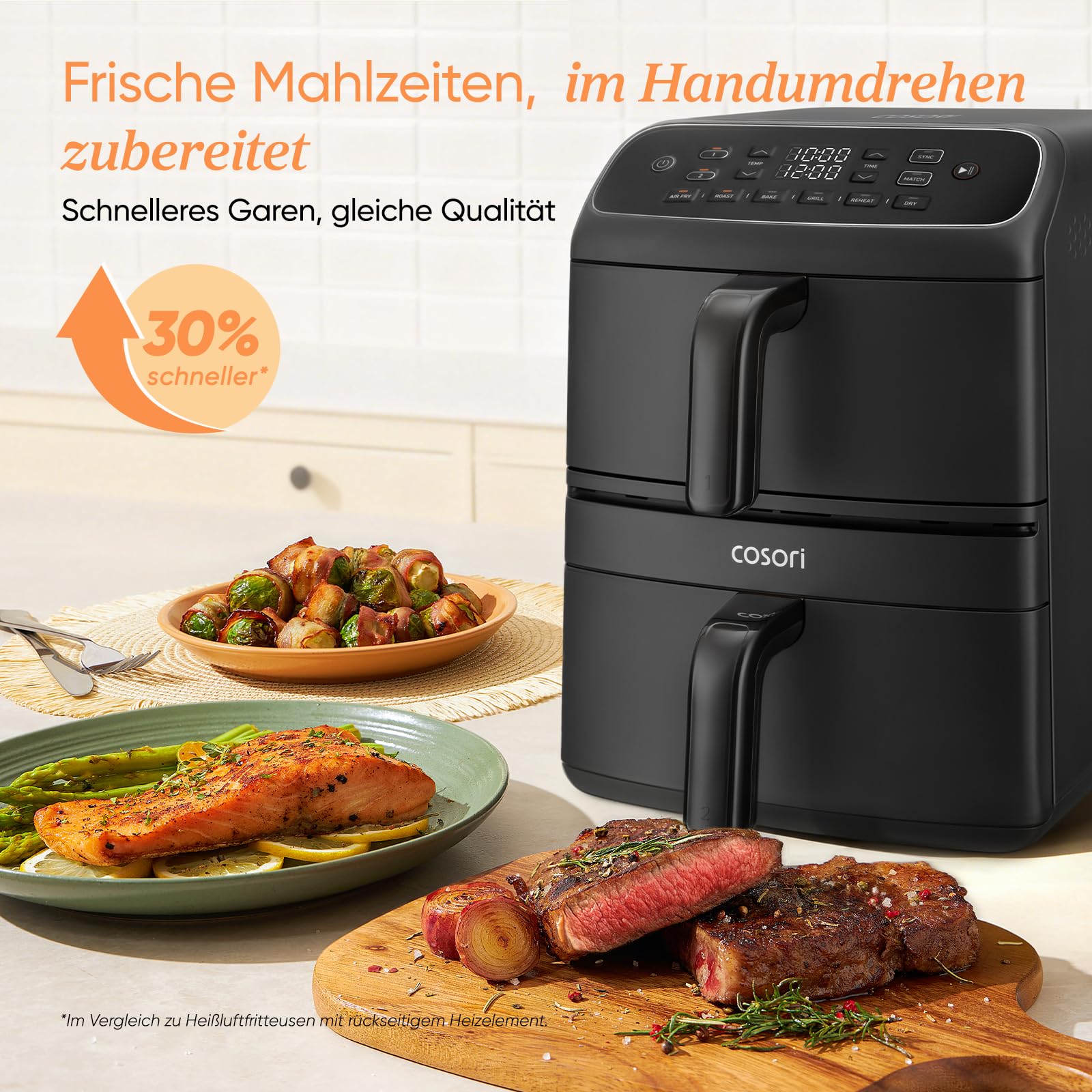 COSORI Airfryer | Turbo Tower Compact | Heißluftfritteuse 2 Kammern Keramikbeschichtung | 8,6L Double Stack mit mehreren Lüfterstufen | 2700W| Schwarz | DC861 9