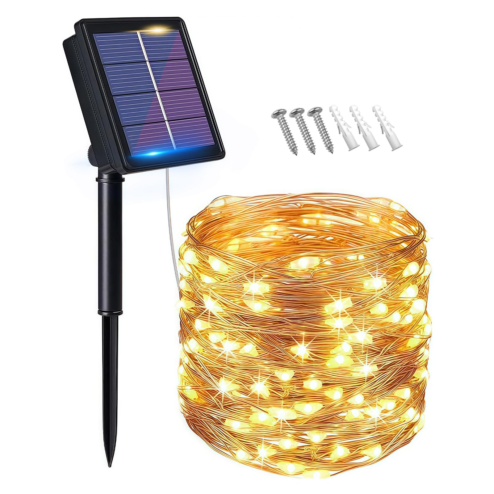 flintronic Solar String Lights Outdoor, Garden Lights (100 LED 8 Modes) 10M/33ft Auto on/Off Copper Wire Lighting, Waterproof Decorated Light for Christmas, Party, Home, Garden (Warm White)…