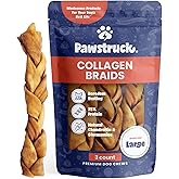 Pawstruck Natural Large 10-13” Beef Collagen Braids for Dogs – Long-Lasting Rawhide & Bully Stick Alternative, with Chondroitin & Glucosamine – 3 Pack