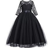 Glamulice Full Lace Flower Girls Dress Long A Line Bridesmaid Wedding Tulle Dresses Birthday Formal Party Ball Gown