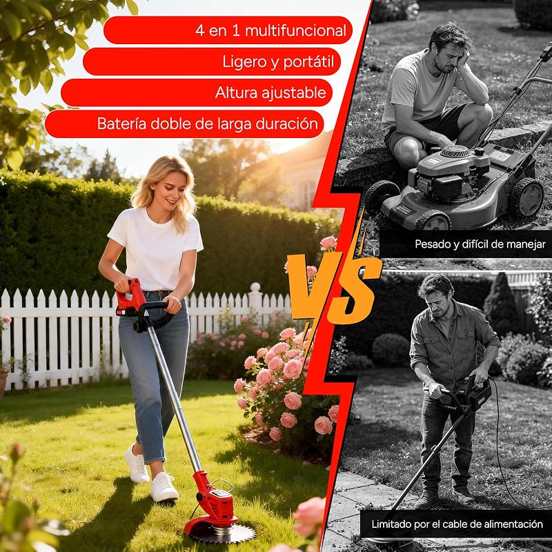 Cortador de grama elétrico sem fio, cortador de escova sem fio com 2 baterias e 4 lâminas, Trim Weeds, grama ao ar livre e pequenos ramos, Decespugliatore Elettrico