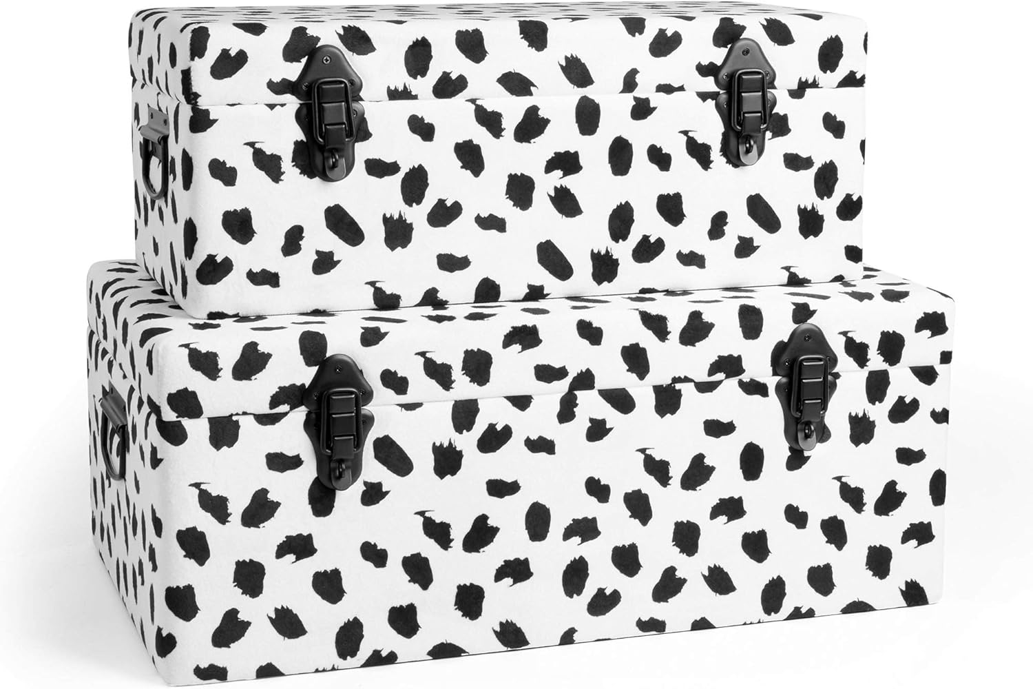 Beautify Storage Trunks Set of 2 Black & White Velvet Storage Chests