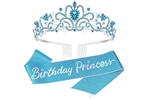VELSCRUN Birthday Girl Sash, Crown for Girls, Girls Tiara Blue Crown, Princess Crowns Happy Birthday Crowns, Tiaras for Girl, Birth Decorations, BirthdayGirl Headband, Birthdays Accessories