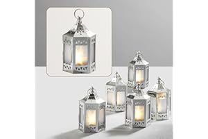 LampLust Silver Mini Lanterns for Centerpieces, 6 Pack LED Star Lantern, Batteries Included, Small Lanterns Decorative Indoor, Christmas Decorations, Winter Wedding Reception Centerpiece Decorations