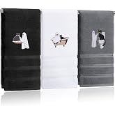 FuWeave 3 Pcs Black White Halloween Ghost Hand Towels for Bathroom | 100% Cotton Soft Absorbent, Black Cat Embroidered Decorative Towels, Face Washcloths, Gothic Home Decor, 13.4 x 29.1 Inch
