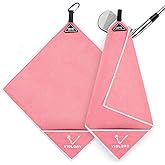 VIGLORY Magnetic Golf Towel for Bag 18" x 18" with Clip Exclusive Cleaning Pocket Microfiber Waffle Ultra Absorbent Club Ball Cleaner, Essential Golf Accessories and Gifts for Men Women(Pink 1 Pack)