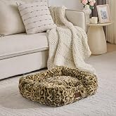 Washable Orthopedic Dog Bed,Rectangle Fleece &amp; Luxury Pet Bed with Removable Zipper Cover &amp; Anti-Slip Bottom,Suitable for Medium Large Dogs,30x25x7.5inches,Leopard Brown