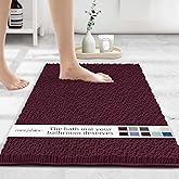 MAYSHINE Plush Shaggy Chenille Bath Mat | Extra Soft, Super Absorbent, Non-Slip Bathroom Rug | Fluffy Microfiber, Area Rug Sets for Bathroom Floor, Kitchen, Living Room | 39"x24" | Burgundy