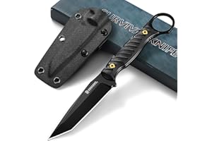 DRGSKL Tanto Fixed Blade Knife - Full Tang Survival Knives for Bushcraft, Camping Knives with Sheath, Black Knives Forged from a Single Piece of D2 Steel, Ideal Gift for Men