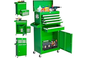 INTERGREAT Green Tool Chest, 5-Drawer Rolling Tool Storage Cabinet with Detachable Top Tool Box, Tool Chest with Universal Lockable Wheels, Metal Tool Cart for Garage, Workshop, Barbershop