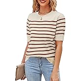 Newshows Womens Summer Short Sleeve Sweater Tops Fall Business Casual Outfits Crewneck Lightweight Dressy Knit Shirts